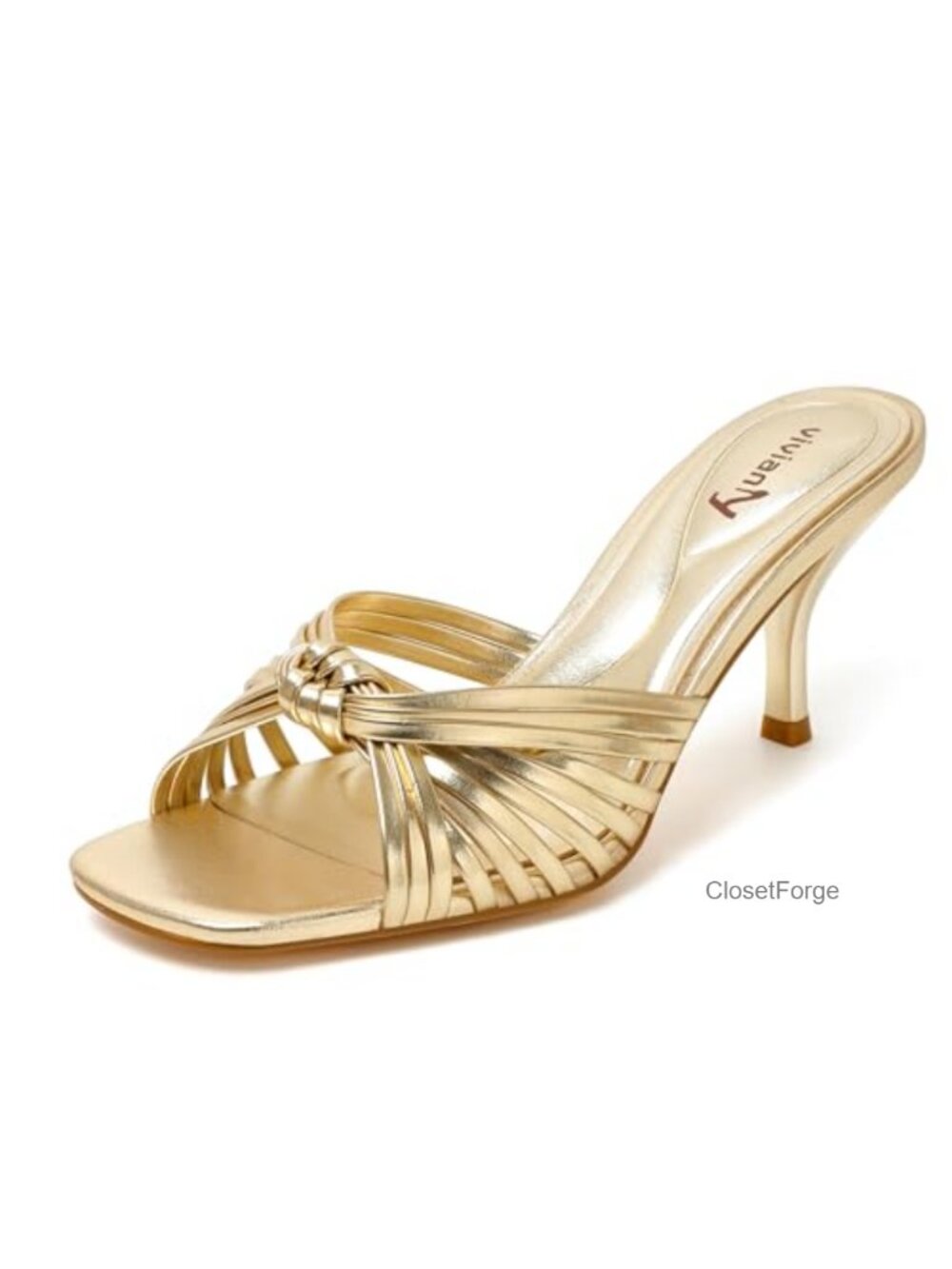 Women's Strappy Square Open Toe Kitten Heels Sandals Knotted Design